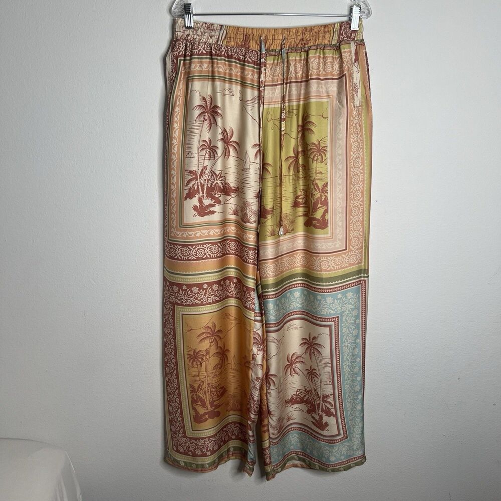 Calypso St Barth Women Floral Pants Wide Leg Palazzo Trouser Size Large